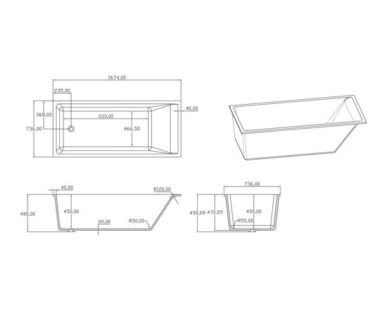 Ванна Timo solid ANNELI1675 1675х735х480_, изображение 4