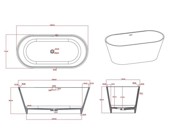 Ванна Timo solid ELISSA1580 1580х740х580_, изображение 9