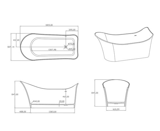 Ванна Timo solid JUTA1815 1815х825х845_, изображение 5