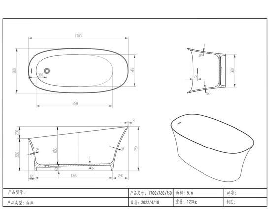 Ванна Timo solid KIARA1700 1700х760х750_, изображение 5
