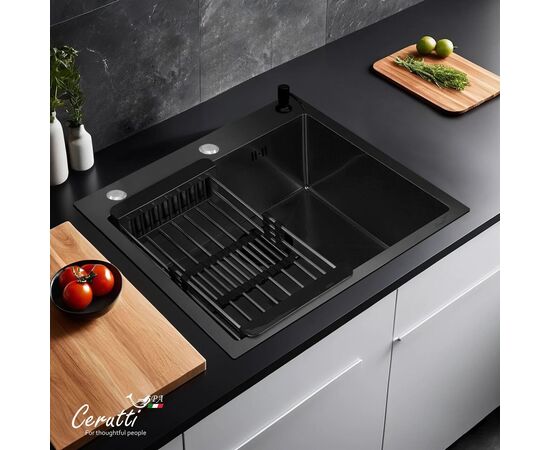 Кухонная мойка Ceruttispa GLORIA 50B nano black графит 500х500х220_, изображение 2