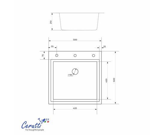 Кухонная мойка Ceruttispa GLORIA 50B nano black графит 500х500х220_, изображение 6