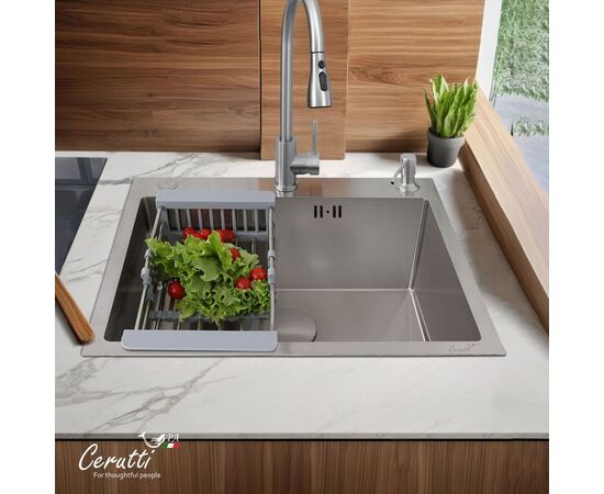 Кухонная мойка Ceruttispa GLORIA 60 nano embos матовый хром 600х500х220_