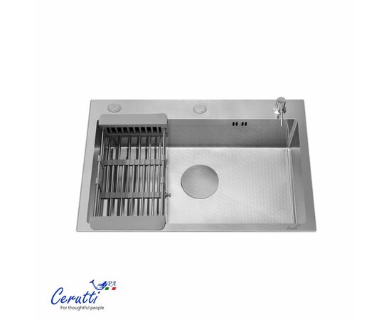 Кухонная мойка Ceruttispa GLORIA 60 nano embos матовый хром 600х500х220_, изображение 3