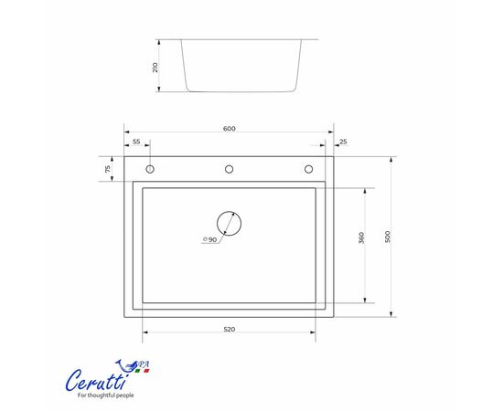 Кухонная мойка Ceruttispa GLORIA 60 nano embos матовый хром 600х500х220_, изображение 6