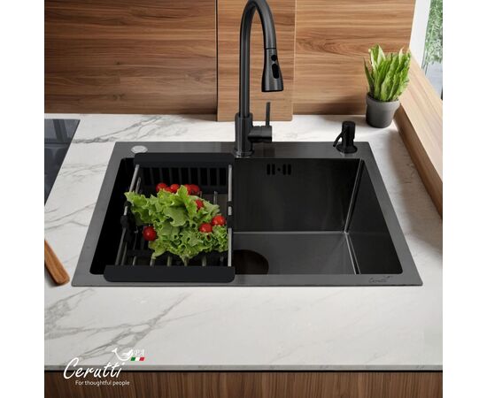Кухонная мойка Ceruttispa GLORIA 60B nano black графит 600х500х220_