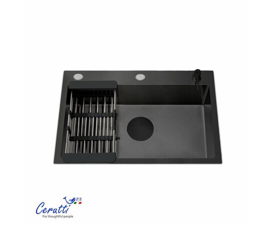 Кухонная мойка Ceruttispa GLORIA 60B nano black графит 600х500х220_, изображение 3
