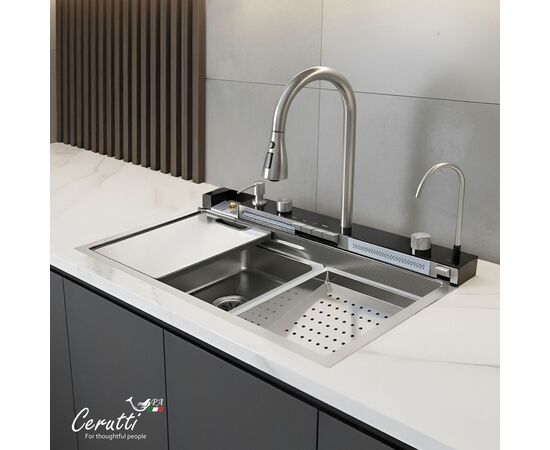 Многофункциональная кухонная мойка Ceruttispa GLORIA nano embos матовый хром 750х460х230_