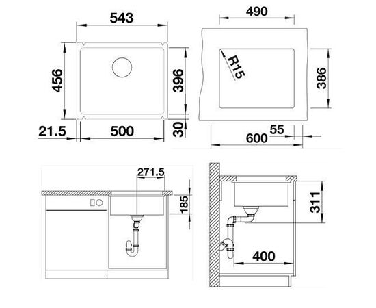Кухонная мойка Blanco SUBLINE 500-U керамика черный 523740_, изображение 6