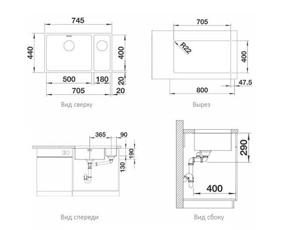 Кухонная мойка Blanco Andano 500/180-U чаша справа 522989_, изображение 4