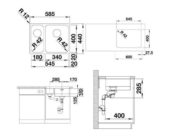 Кухонная мойка Blanco Solis 340/180-U нержавеющая сталь чаша справа_, изображение 5