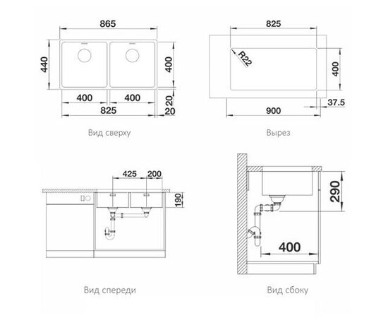 Кухонная мойка Blanco ANDANO 400/400-U нержавеющая сталь 522987_, изображение 4