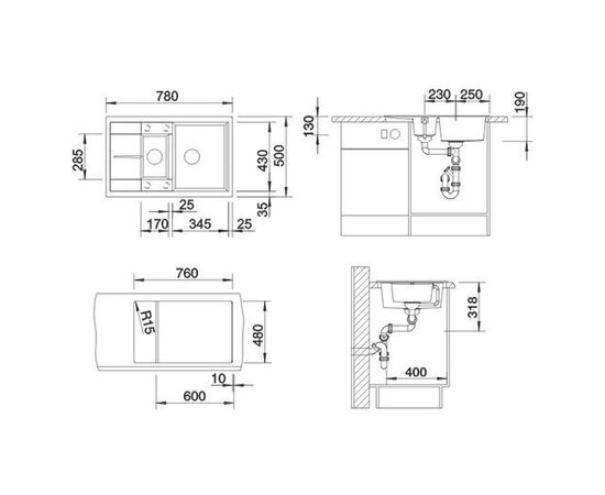 Кухонная мойка Blanco Metra 6 S Compact мягкий белый 527114 клапан-автомат_, изображение 4