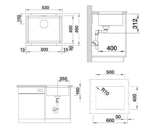 Кухонная мойка Blanco SUBLINE 500-U мягкий белый 527170 стоп-вентиль_, изображение 3