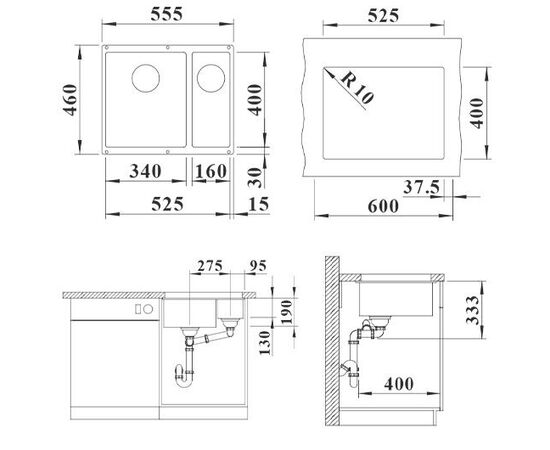 Кухонная мойка Blanco ROTAN 340/160-U антрацит 523077 левая_, изображение 2