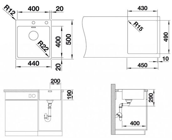 Кухонная мойка Blanco Andano 400-IF/A нержавеющая сталь_, изображение 5