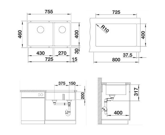Кухонная мойка Blanco Subline 480/320-U антрацит 523584_, изображение 2