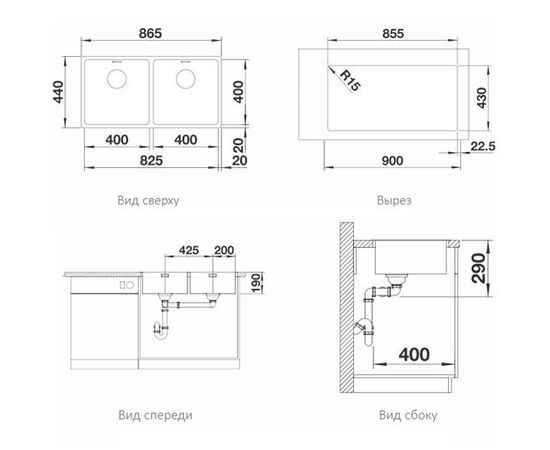 Кухонная мойка Blanco ANDANO 400/400-IF нержавеющая сталь зеркальная полировка 522985_, изображение 2