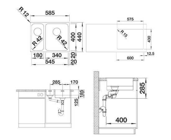 Кухонная мойка Blanco Solis 340/180-IF чаша справа 526130_, изображение 3
