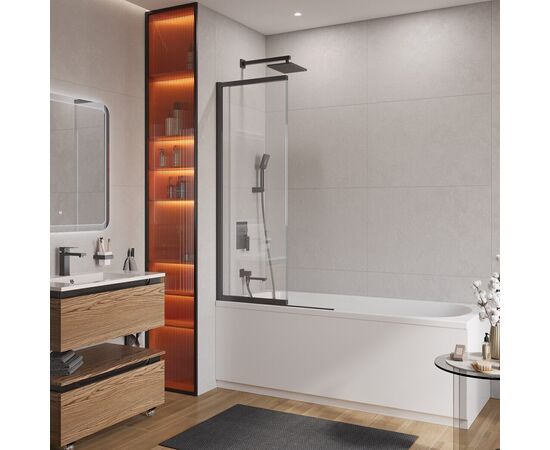 Душевая шторка на ванну с фиксированным креплением одной створки CEZARES SLIDER-FIX-VF-11-90/150-C-NERO, Профиль: Черный_, изображение 3