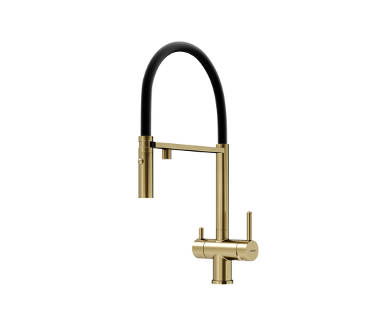Смеситель для кухни Sancos Imola брашированное золото с черным изливом SC4010BGbh_