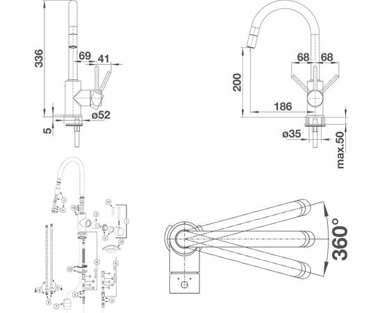 Смеситель для кухни Blanco MIDA-S черный матовый 526653 с выдвижной лейкой_, изображение 7