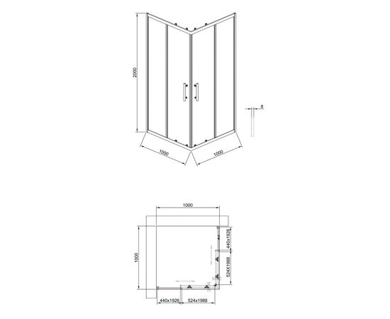 Душевой угол Timo TKSS-100/17C-8 1000х1000х2000 профиль матовое золото стекло прозрачное 8 мм_, изображение 9