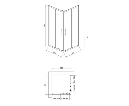Душевой угол Timo TKSS-90/13C-8 900х900х2000 профиль никель стекло прозрачное 8 мм_, изображение 9