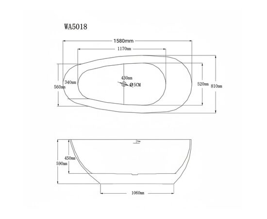 Ванна отдельностоящая Grossman Fly GR-1103M 160х80х60 цвет белый матовый_, изображение 9