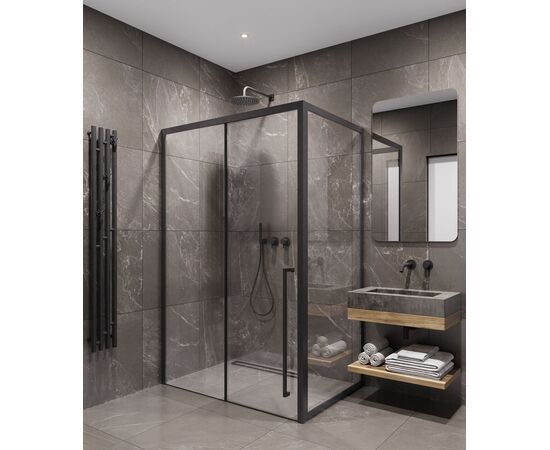 Душевая дверь Timo TDSS-130/03C-8R 1300х2000 профиль черный + торцевое стекло TSS-1000/03C-8 1000х2000_, изображение 3