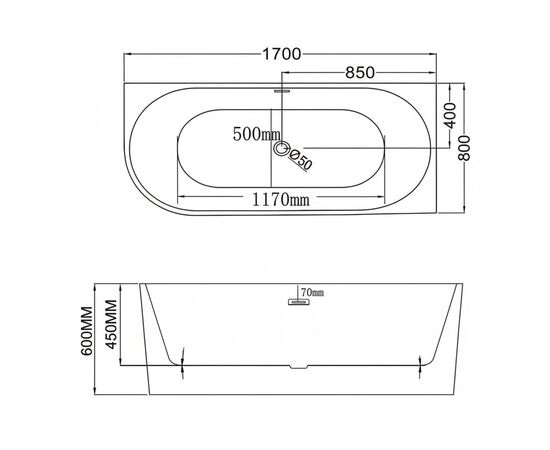 Ванна пристенная Grossman Cristal GR-2204R 75х170х58_, изображение 6