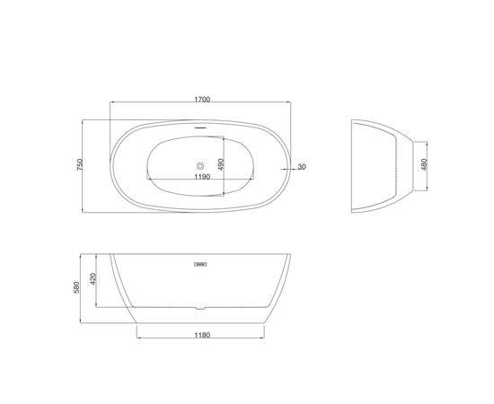 Ванна отдельностоящая Grossman Fly GR-1104 170х75х58 цвет белый_, изображение 13