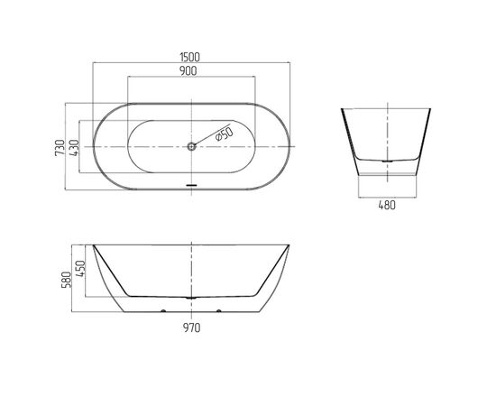Ванна отдельностоящая Grossman Classic GR-12500 150х75x58 белый_, изображение 11