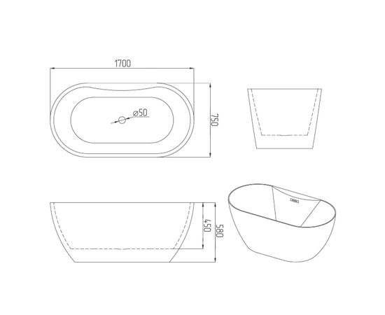 Ванна пристенная Grossman Classic GR-12502-1 170х75х58 со смесителем на борту_, изображение 11