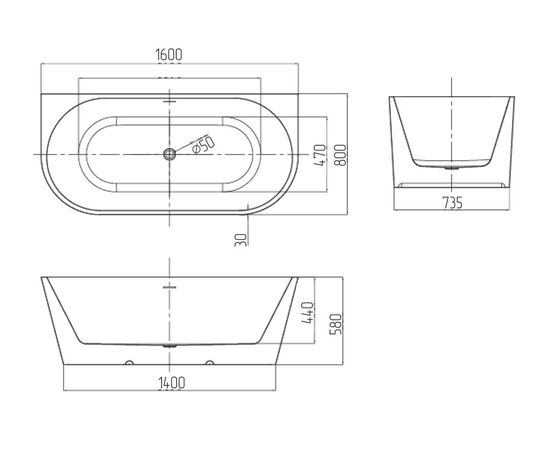 Ванна пристенная Grossman Cristal GR-16072 160x80x58_, изображение 11