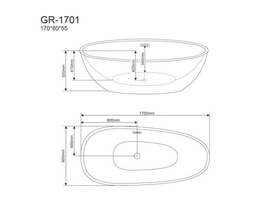 Ванна отдельностоящая Grossman Fly GR-1701 170х80х55 цвет белый_, изображение 5