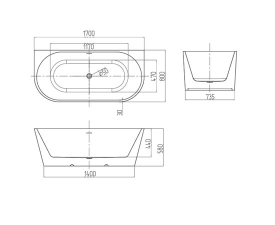 Ванна пристенная Grossman Cristal GR-17072 170x80x58_, изображение 11