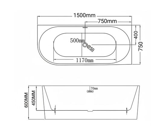 Ванна пристенная Grossman Cristal GR-2203L 75х150х58_, изображение 6