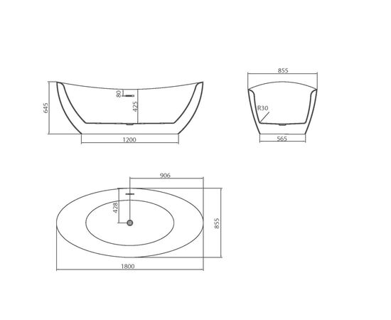 Ванна отдельностоящая Grossman Galaxy GR-1402MB 180х85х65 цвет черный-белый матовый_, изображение 11