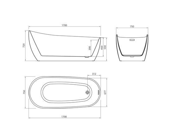 Ванна отдельностоящая Grossman Galaxy GR-1403M 170х75х72 цвет белый матовый_, изображение 9