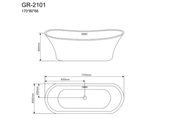 Ванна отдельностоящая Grossman Galaxy GR-2101 170х80х66 цвет белый_, изображение 5