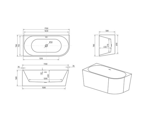 Акриловая ванна Royal Bath RIVA RB610311 170х78х58 L_, изображение 5