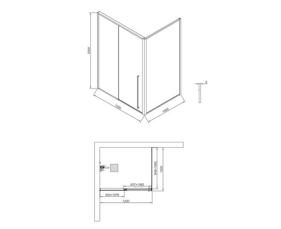 Душевая дверь Timo TDSS-120/13C-8R 1200х2000 профиль никель + торцевое стекло TSS-1000/13C-8 1000х2000_, изображение 10