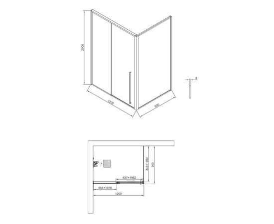 Душевая дверь Timo TDSS-120/03C-8R 1200х2000 профиль черный + торцевое стекло TSS-900/03C-8 900х2000_, изображение 10
