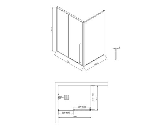 Душевая дверь Timo TDSS-130/03C-8R 1300х2000 профиль черный + торцевое стекло TSS-1000/03C-8 1000х2000_, изображение 10