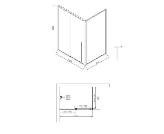 Душевая дверь Timo TDSS-130/03C-8L 1300х2000 профиль черный + торцевое стекло TSS-900/03C-8 900х2000_, изображение 10