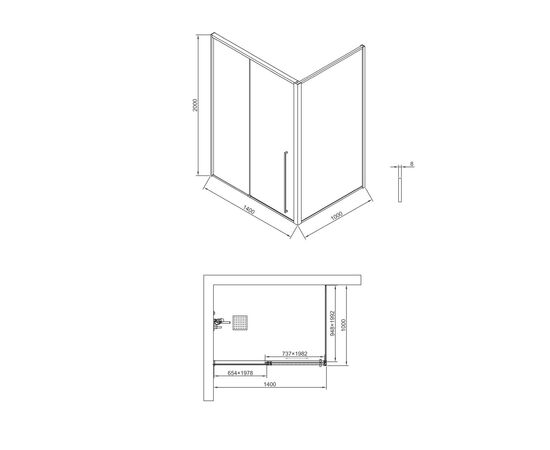 Душевая дверь Timo TDSS-140/17C-8R 1400х2000 профиль матовое золото + торцевое стекло TSS-1000/17C-8 1000х2000_, изображение 10
