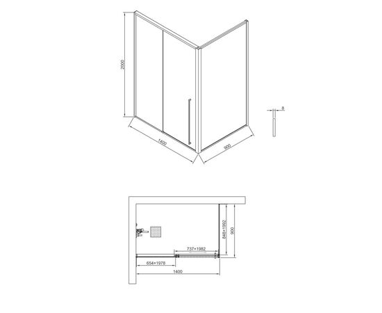 Душевая дверь Timo TDSS-140/17C-8R 1400х2000 профиль матовое золото + торцевое стекло TSS-900/17C-8 900х2000_, изображение 10