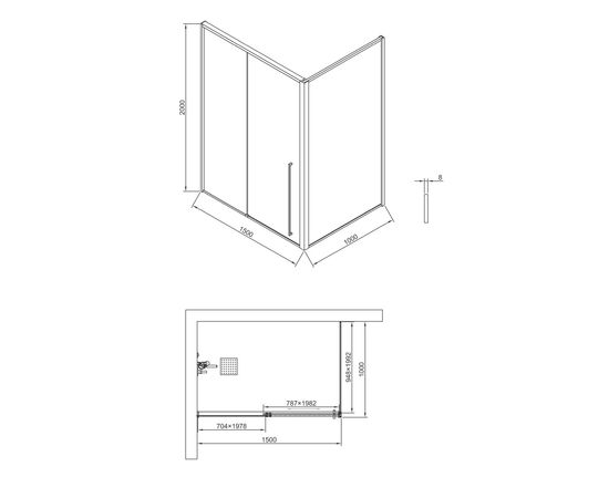 Душевая дверь Timo TDSS-150/03C-8L 1500х2000 профиль черный + торцевое стекло TSS-1000/03C-8 1000х2000_, изображение 10