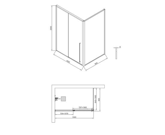 Душевая дверь Timo TDSS-150/03C-8L 1500х2000 профиль черный + торцевое стекло TSS-900/03C-8 900х2000_, изображение 10